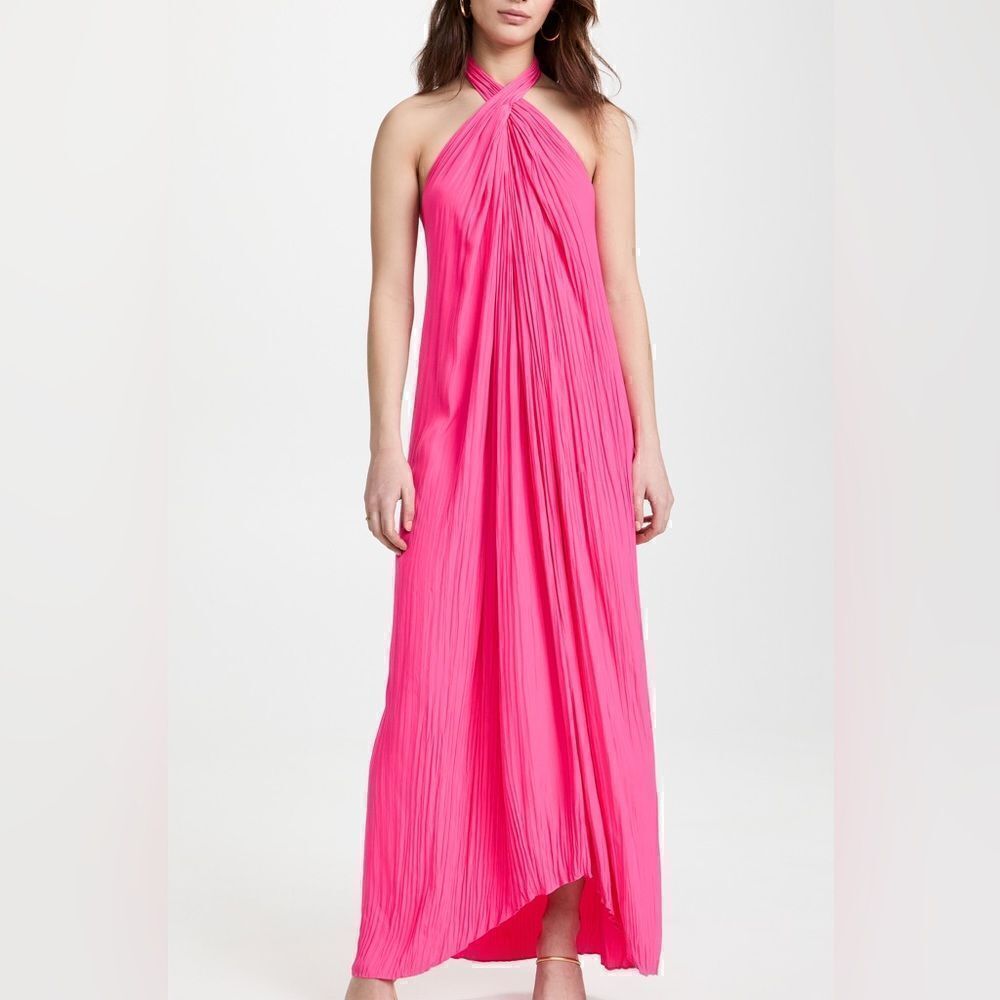 A.L.C. Hot Pink Pleated Halter Maxi Dress